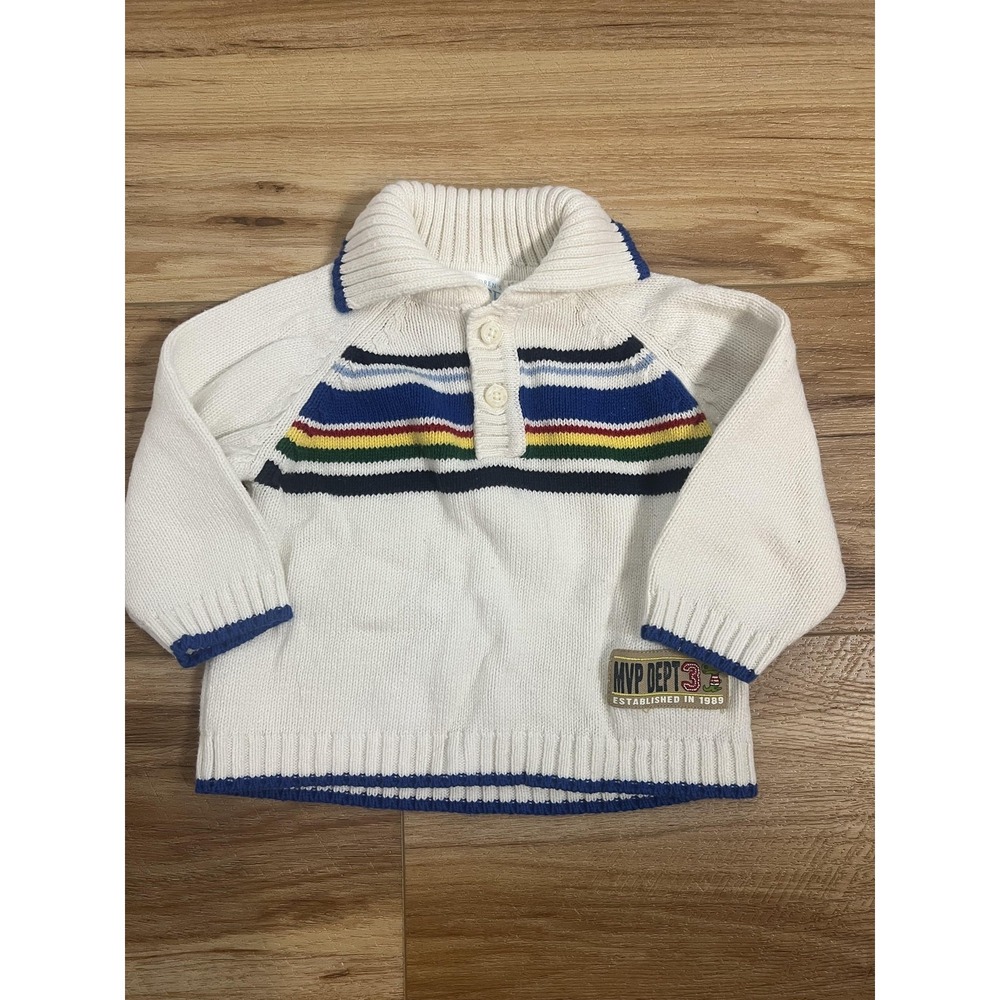 VTG Retro MVP Dept 3 Sweater Boys 3T White‎ Stripe Collared Knit Pullover Preppy